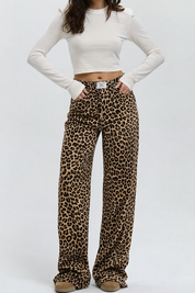 Fallon | Trending Luipaardprint Jeans met Rechte Pijpen