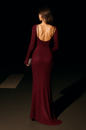 Frieda | Dames Galajurk - Glitter Gebreid, Backless Maxi Design