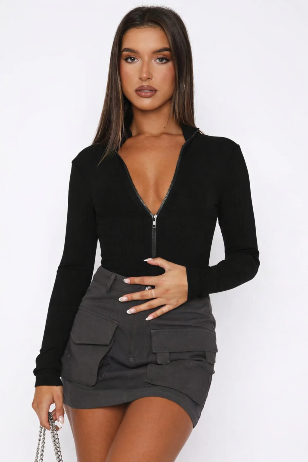 Hattie | Dames body met rits lange mouwen