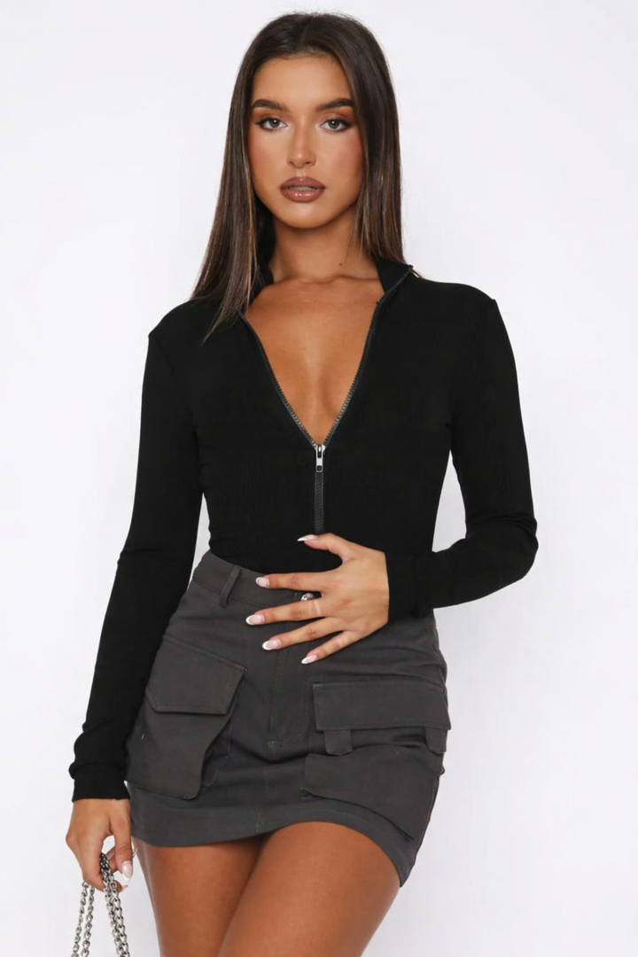 Hattie | Dames body met rits lange mouwen