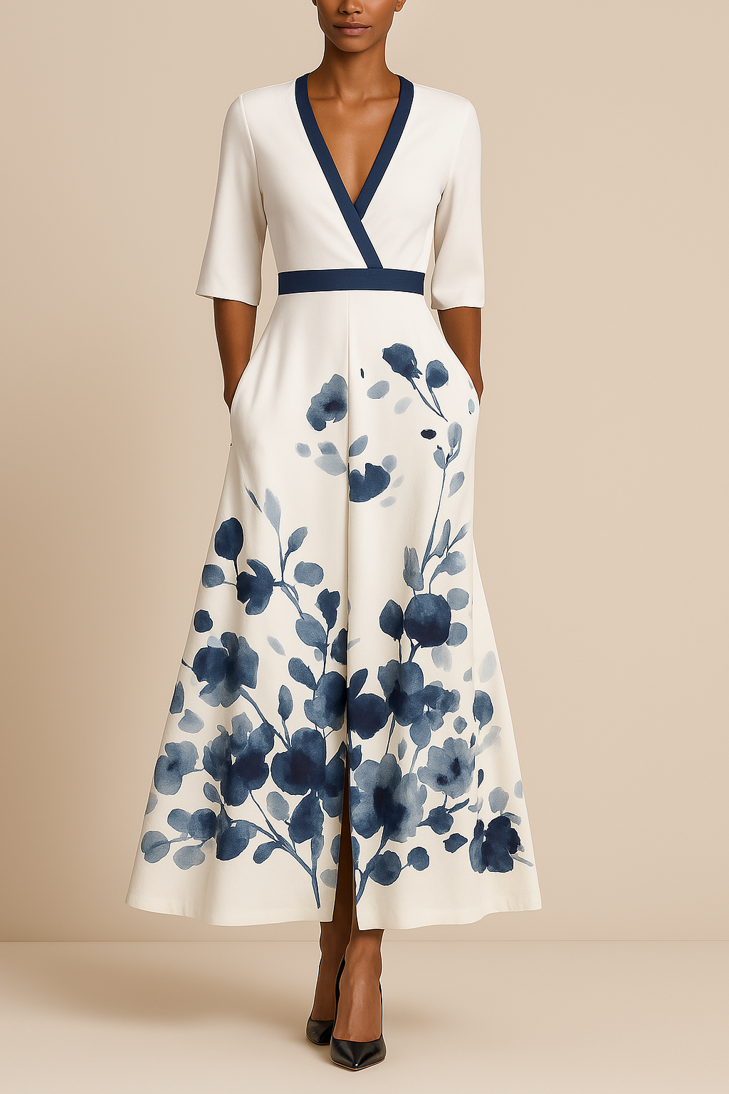 Limani | Elegante Maxi Jurk met V-hals en Bloemenprint