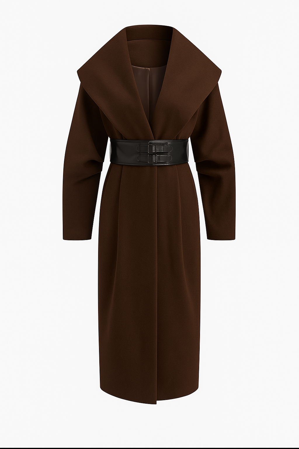 Odette | Lange Tweed Jas Winter - Oversized Kraag en Brede Riem