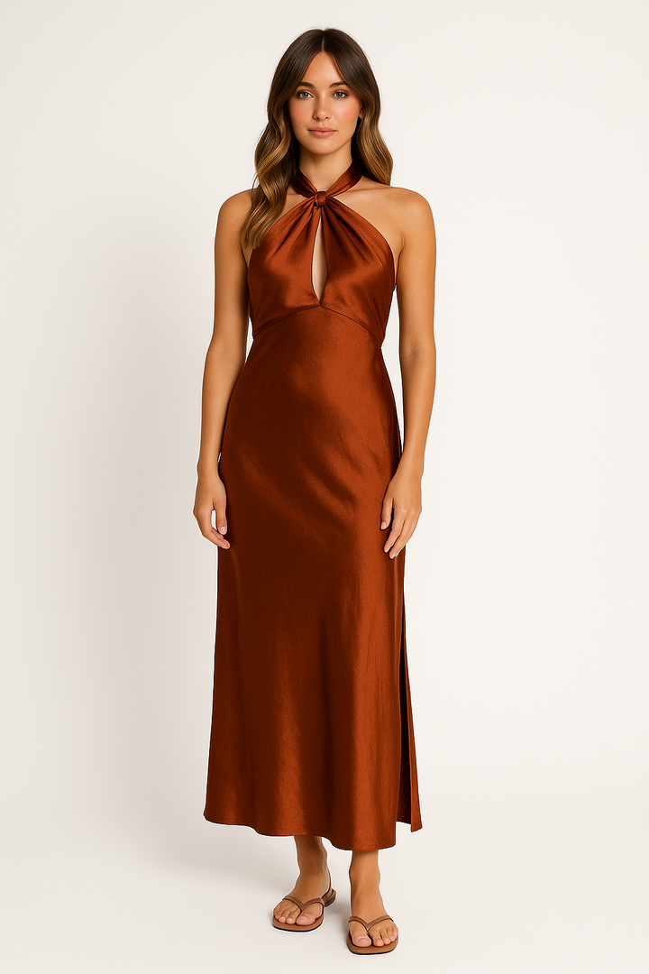 Flora | Dames jurk met halter hals split