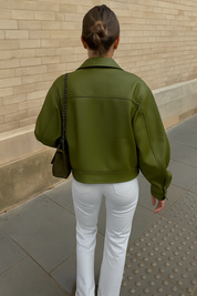 Lily-Rose | Vegan Leren Dames Jas - Olijfgroen met Moderne Streetwear Look