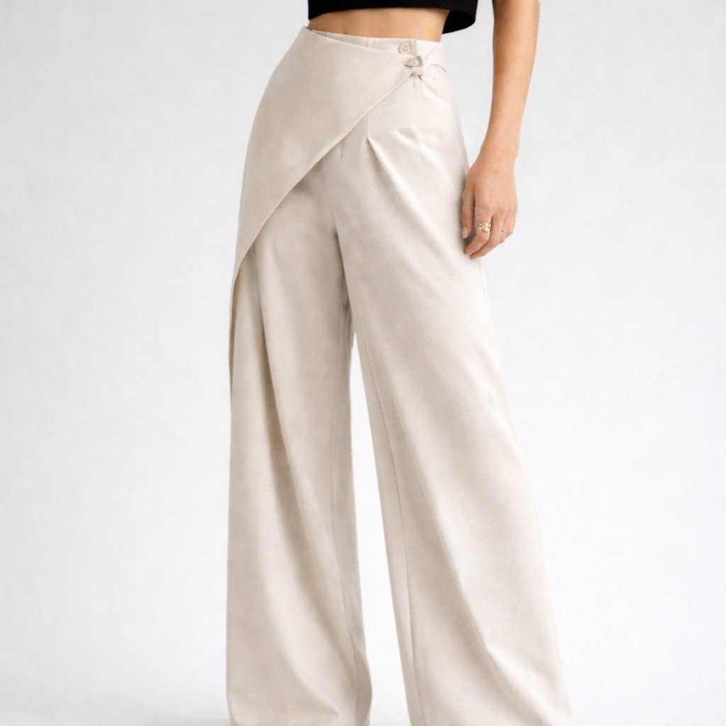 Chlou | Wide Fit Pantalon Dames - Asymmetrische Snit met Strik Detail