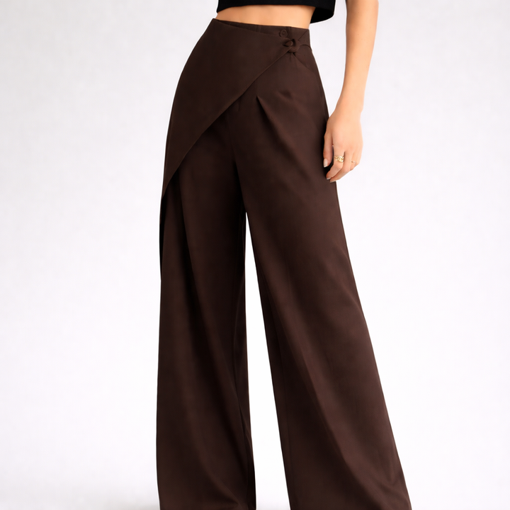 Karina | Dames broek hoge taille asymmetrisch strikdetail