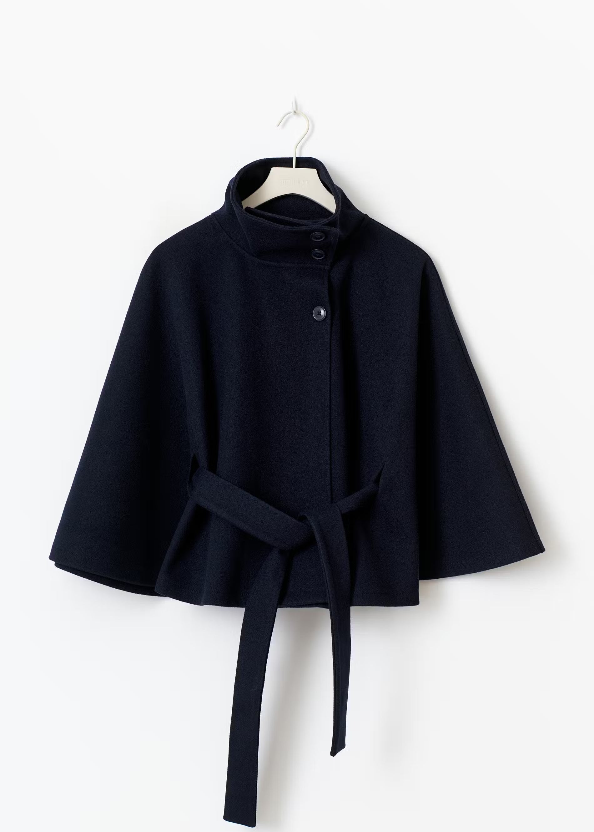 Aria | Elegante Cape Winterjas Dames - Hoge Kraag en Strik Ceintuur