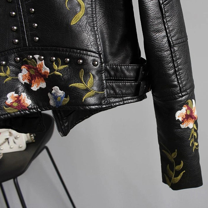 Hadley | Dames leren jas met borduursels en ritssluiting