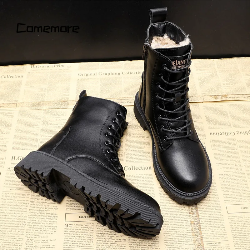 Comemore-Zwart-Lederen-Laars-Enkel-Slofjes-Pluche-Warm-Platform-Schoen-Mode-Britse-Stijl-Botas-Winter-Harige.jpg__1.png