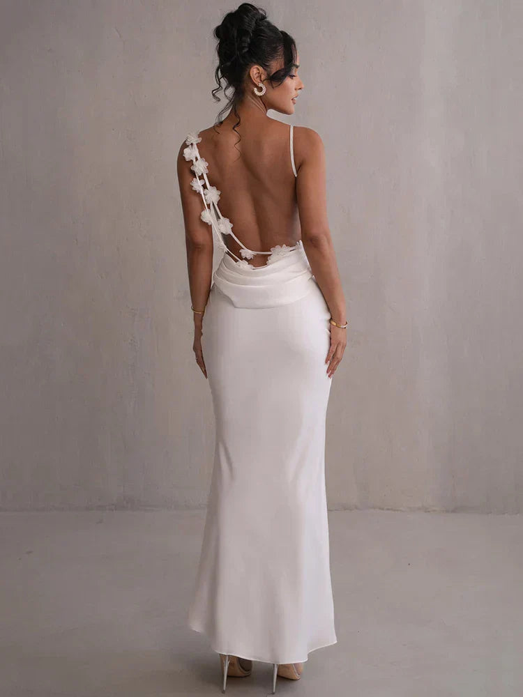 Concetta | Elegante Maxi Jurk met Open Rug en Cowl Halslijn