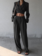 Coral | Tweedelige Dames Set - Cropped Blazer en Wijde Broek
