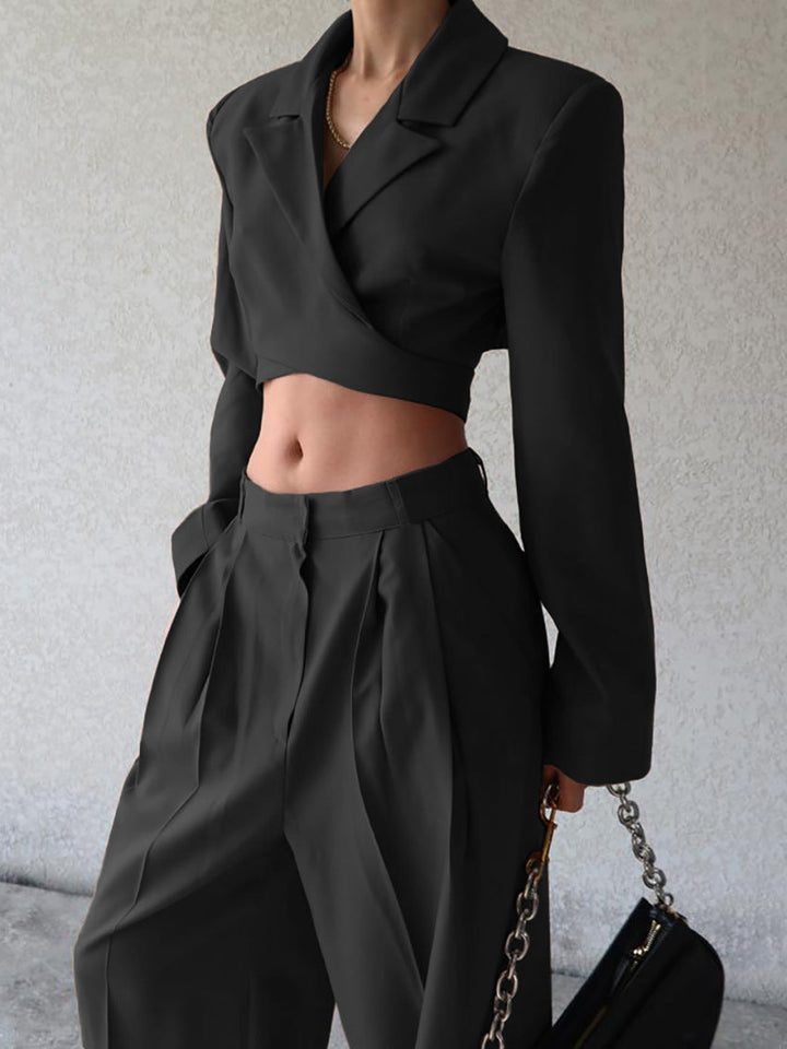 Sara | Dames tweedelige set met cropped-blazer wijde-broek
