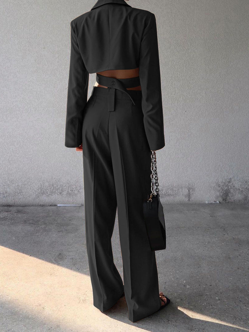 Sara | Dames tweedelige set met cropped-blazer wijde-broek