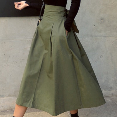 Bo | Dames high-waist midi rok met plooi en A-lijn fit