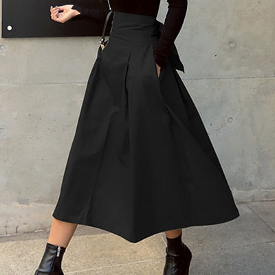 Bo | Dames high-waist midi rok met plooi en A-lijn fit