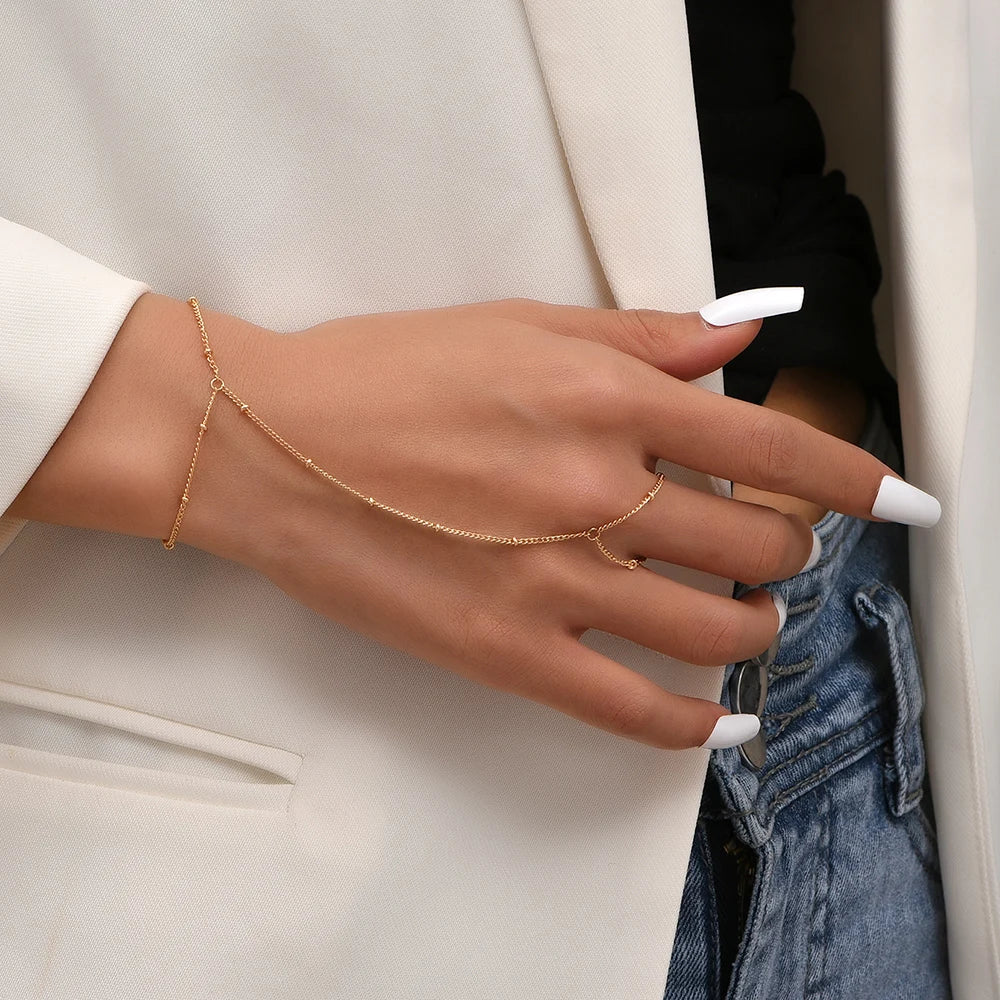 Elicia | Goudkleurige Armband met Ring - Elegant met Verstelbare Sluting
