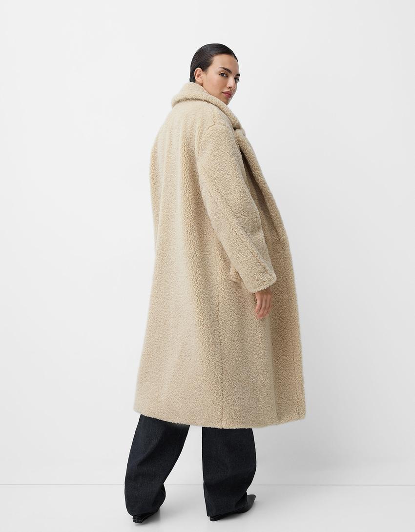 Cynthia | Lange Winterjas Dames - Zachte Teddy Jas met Double-Breasted Look