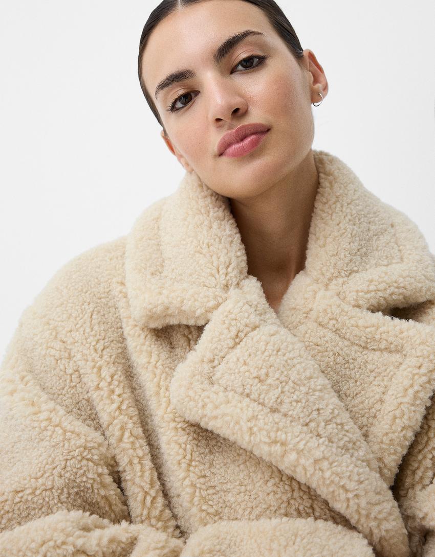 Cynthia | Lange Winterjas Dames - Zachte Teddy Jas met Double-Breasted Look