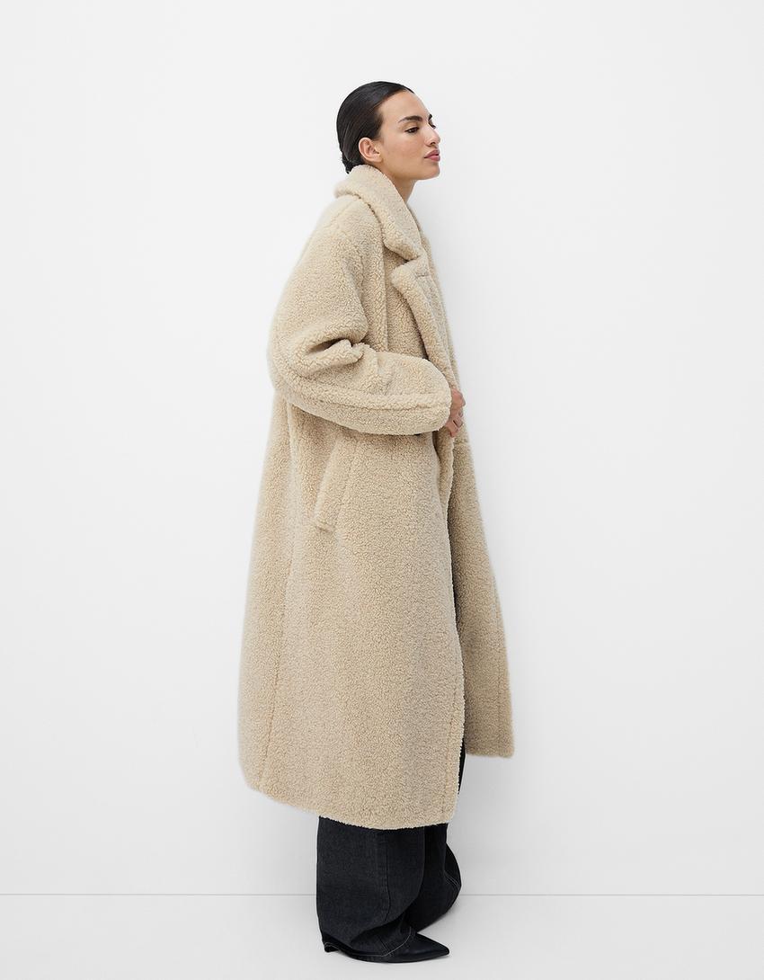 Cynthia | Lange Winterjas Dames - Zachte Teddy Jas met Double-Breasted Look