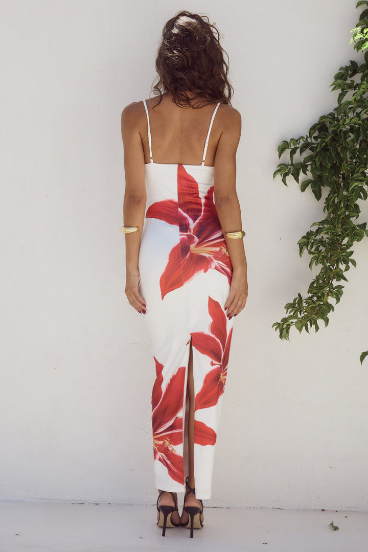 Aya | Dames jurk midi bandjes print