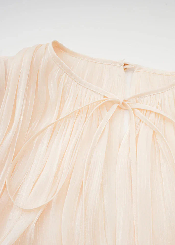 Lucetta | Champagne Mini Jurk met Plooi & Parelknopen
