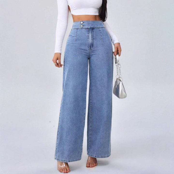 Leyla | Dames Jeans met Hoge Taille Wijde Pijpen