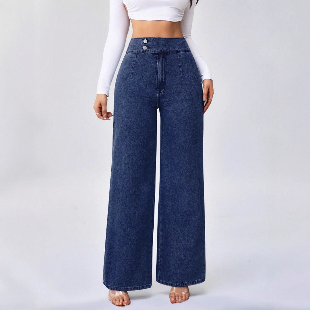 Leyla | Dames Jeans met Hoge Taille Wijde Pijpen