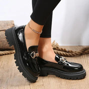 Daisy | Zwarte Chunky Loafers Dames - Luxe Design met Ketting Detail