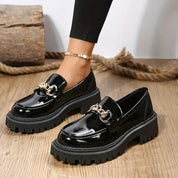 Daisy | Zwarte Chunky Loafers Dames - Luxe Design met Ketting Detail
