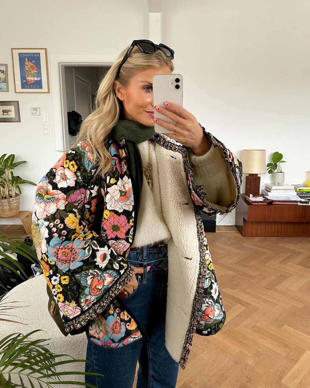 Dalia | Gevoerde Dames Jas met Bloemenprint - Oversized, Lange Jas Winter