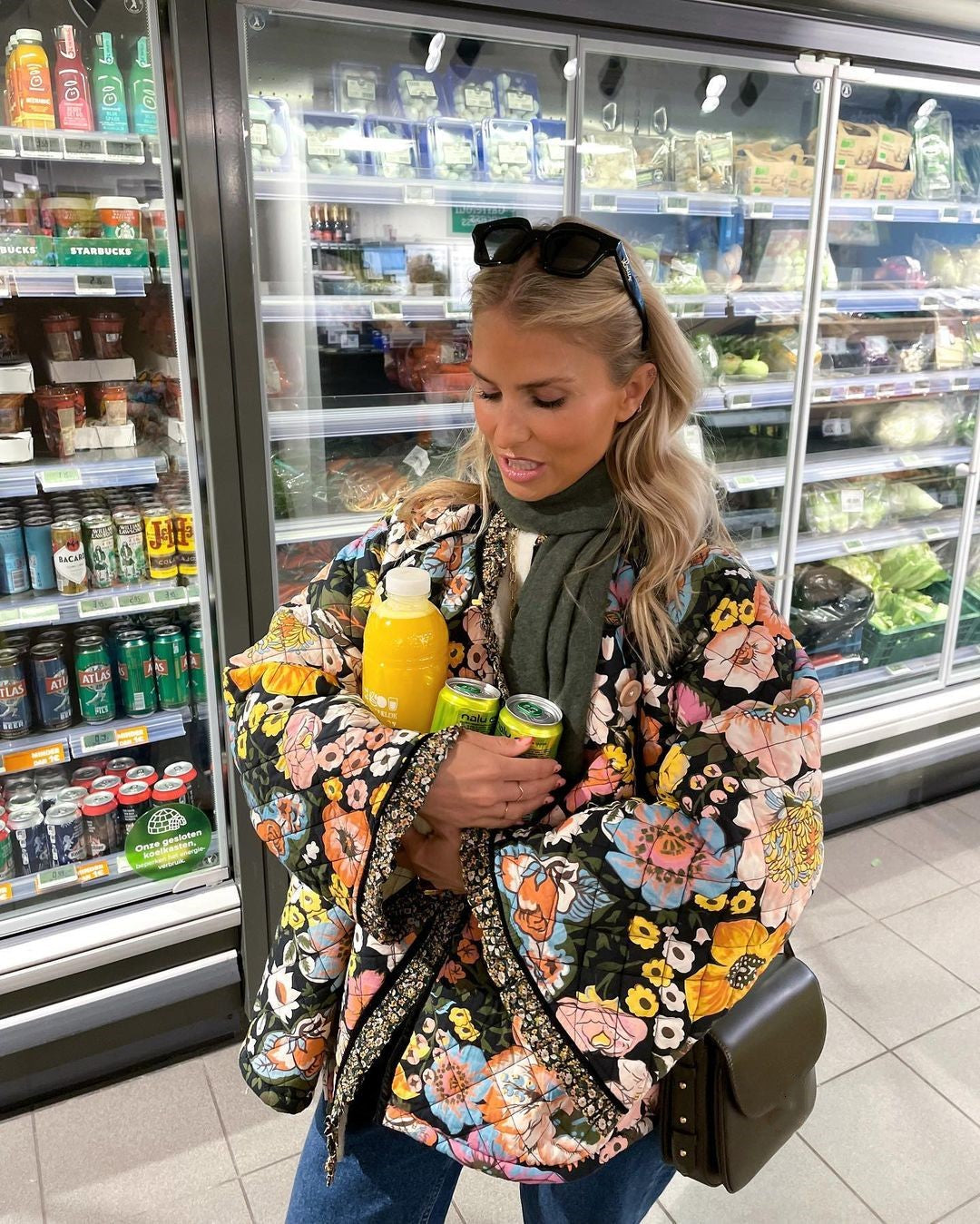 Dalia | Gevoerde Dames Jas met Bloemenprint - Oversized, Lange Jas Winter