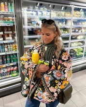 Dalia | Gevoerde Dames Jas met Bloemenprint - Oversized, Lange Jas Winter