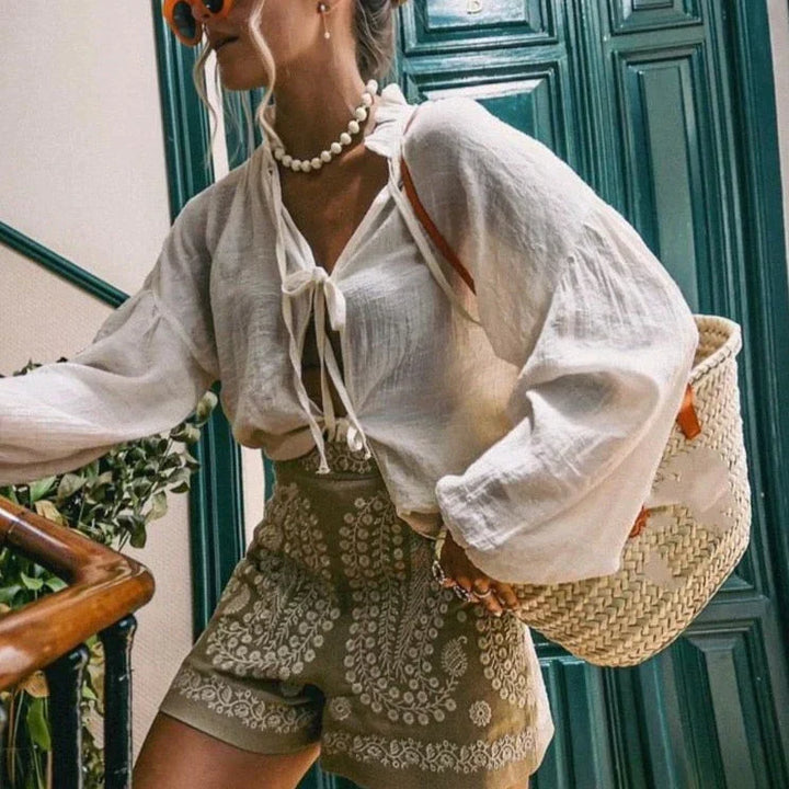 Jade | Dames Shorts met Hoge Taille Borduursel Patroon