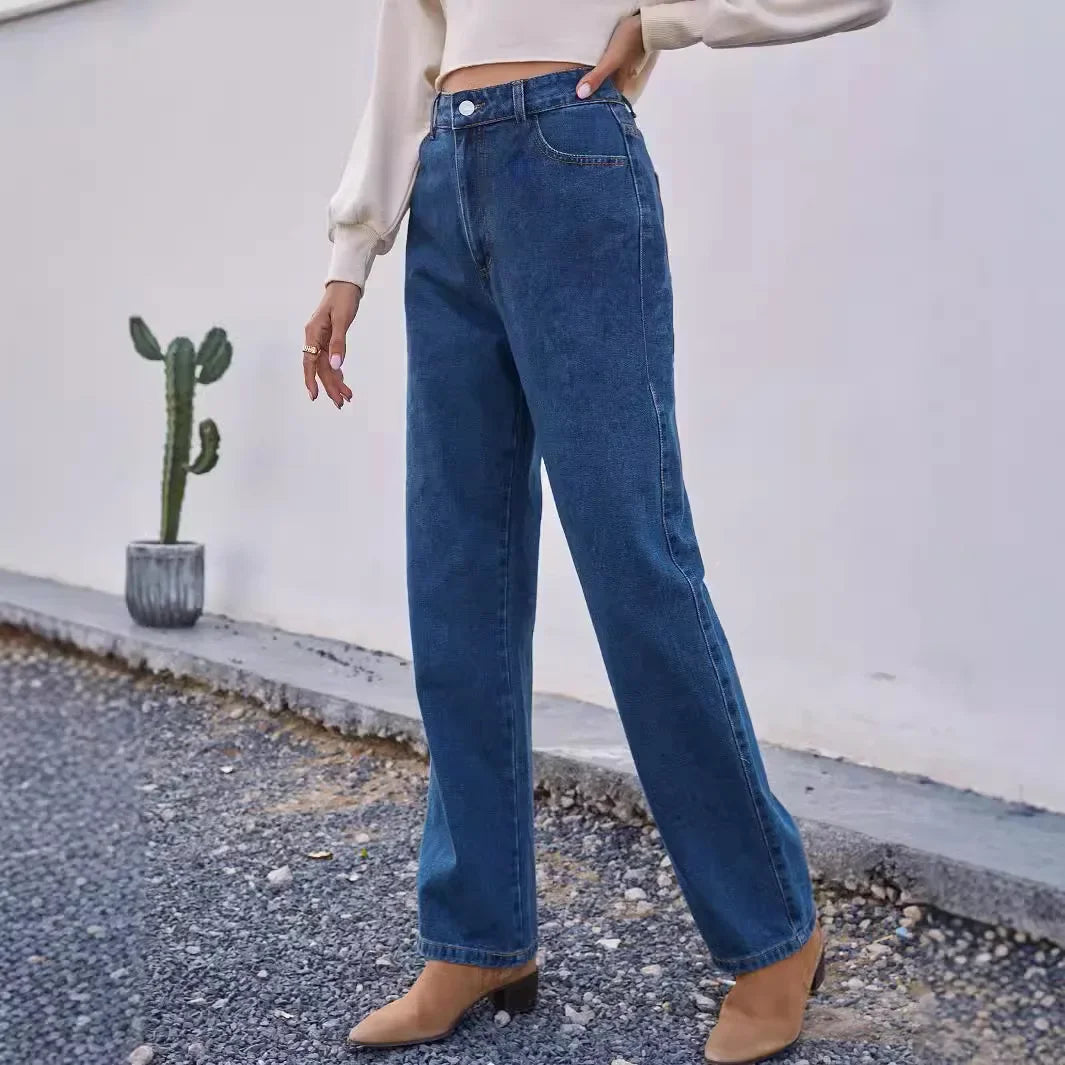 Darlene | High Waist Jeans Dames - Donkerblauw, Straight Fit