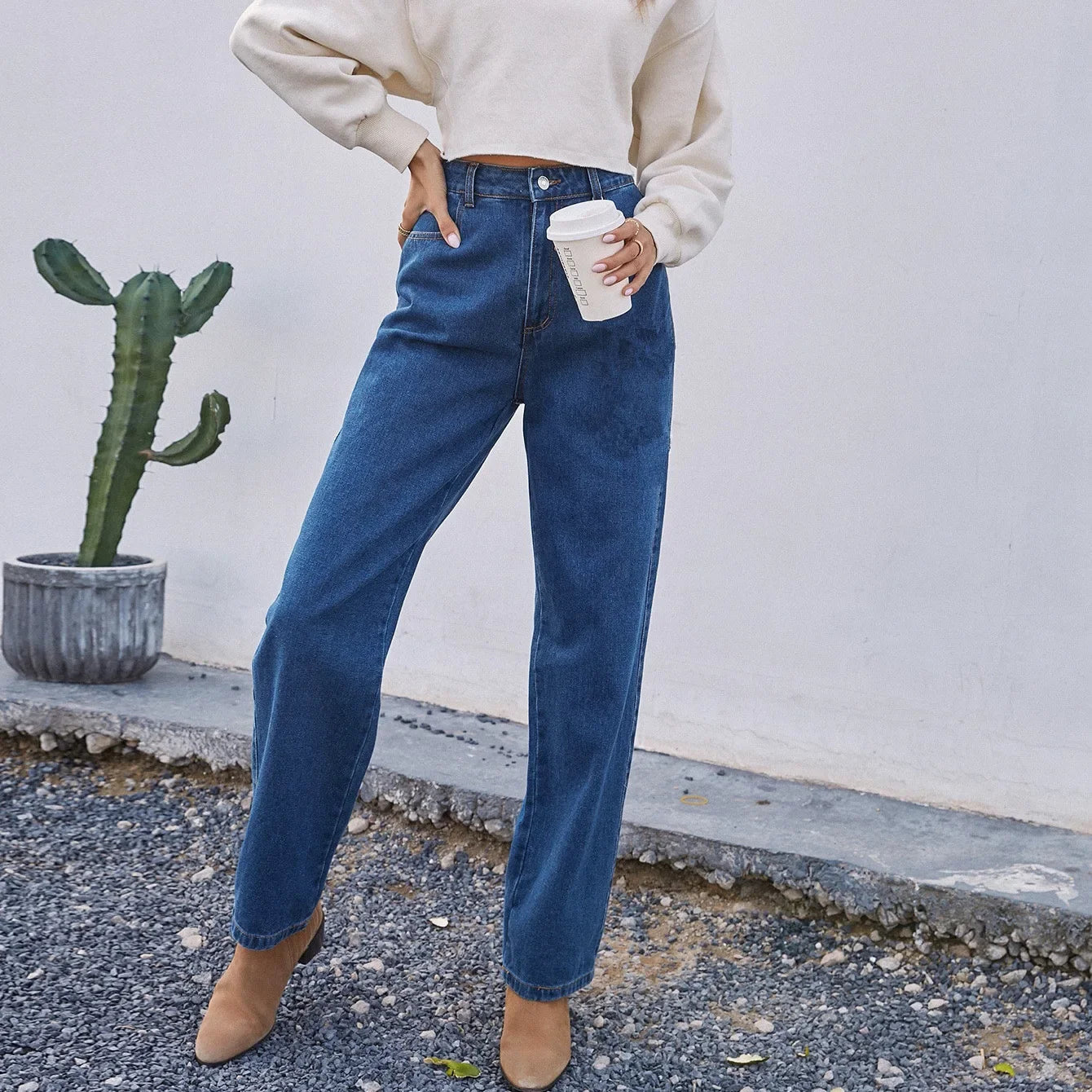 Darlene | High Waist Jeans Dames - Donkerblauw, Straight Fit