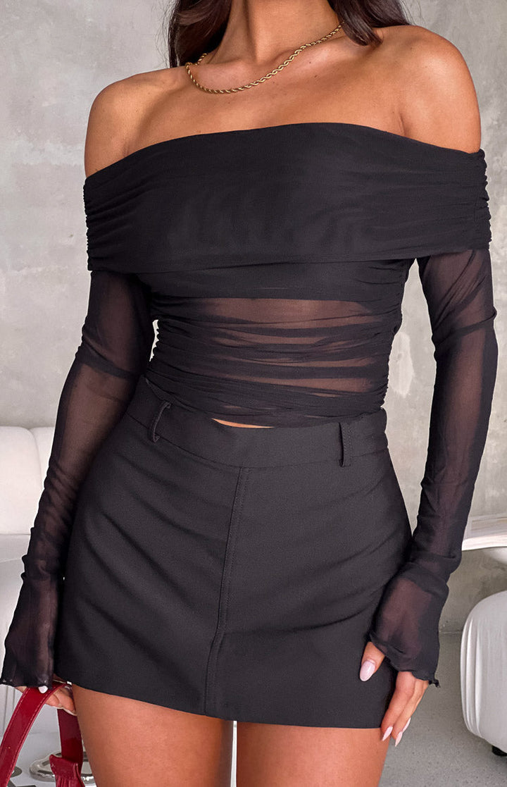 Hope | Dames jurk off-shoulder lange mouwen geplooid model