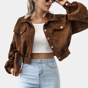 Deni | Stijlvolle Korte Jas van Ribstof Dames - Lanter Mouwen, Comfortabel en Trendy