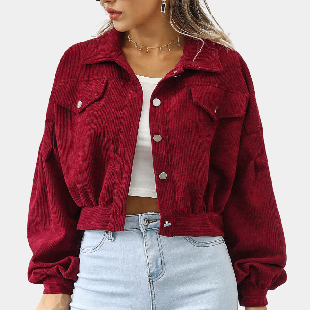 Deni | Stijlvolle Korte Jas van Ribstof Dames - Lanter Mouwen, Comfortabel en Trendy