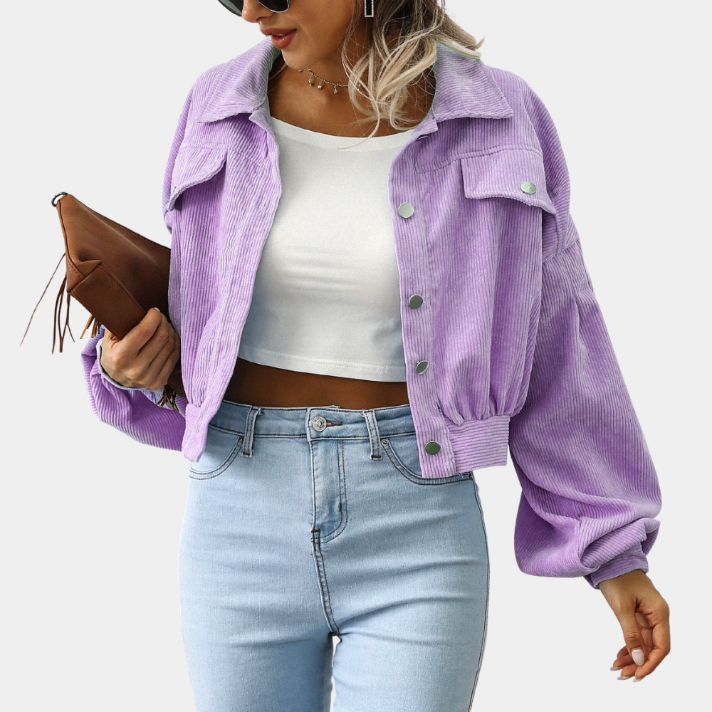Deni | Stijlvolle Korte Jas van Ribstof Dames - Lanter Mouwen, Comfortabel en Trendy