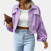 Deni | Stijlvolle Korte Jas van Ribstof Dames - Lanter Mouwen, Comfortabel en Trendy