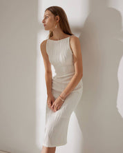 Diana | Elegante Midi-Jurk Dames - Ribstructuur met Parelbandjes