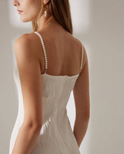 Diana | Elegante Midi-Jurk Dames - Ribstructuur met Parelbandjes