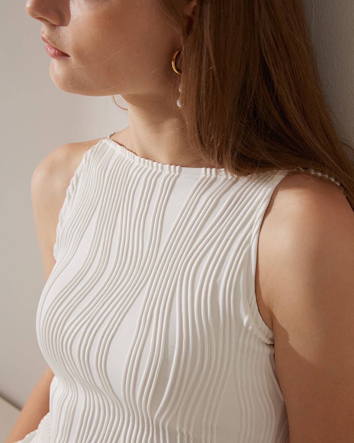 Diana | Elegante Midi-Jurk Dames - Ribstructuur met Parelbandjes