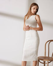 Diana | Elegante Midi-Jurk Dames - Ribstructuur met Parelbandjes