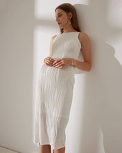Diana | Elegante Midi-Jurk Dames - Ribstructuur met Parelbandjes
