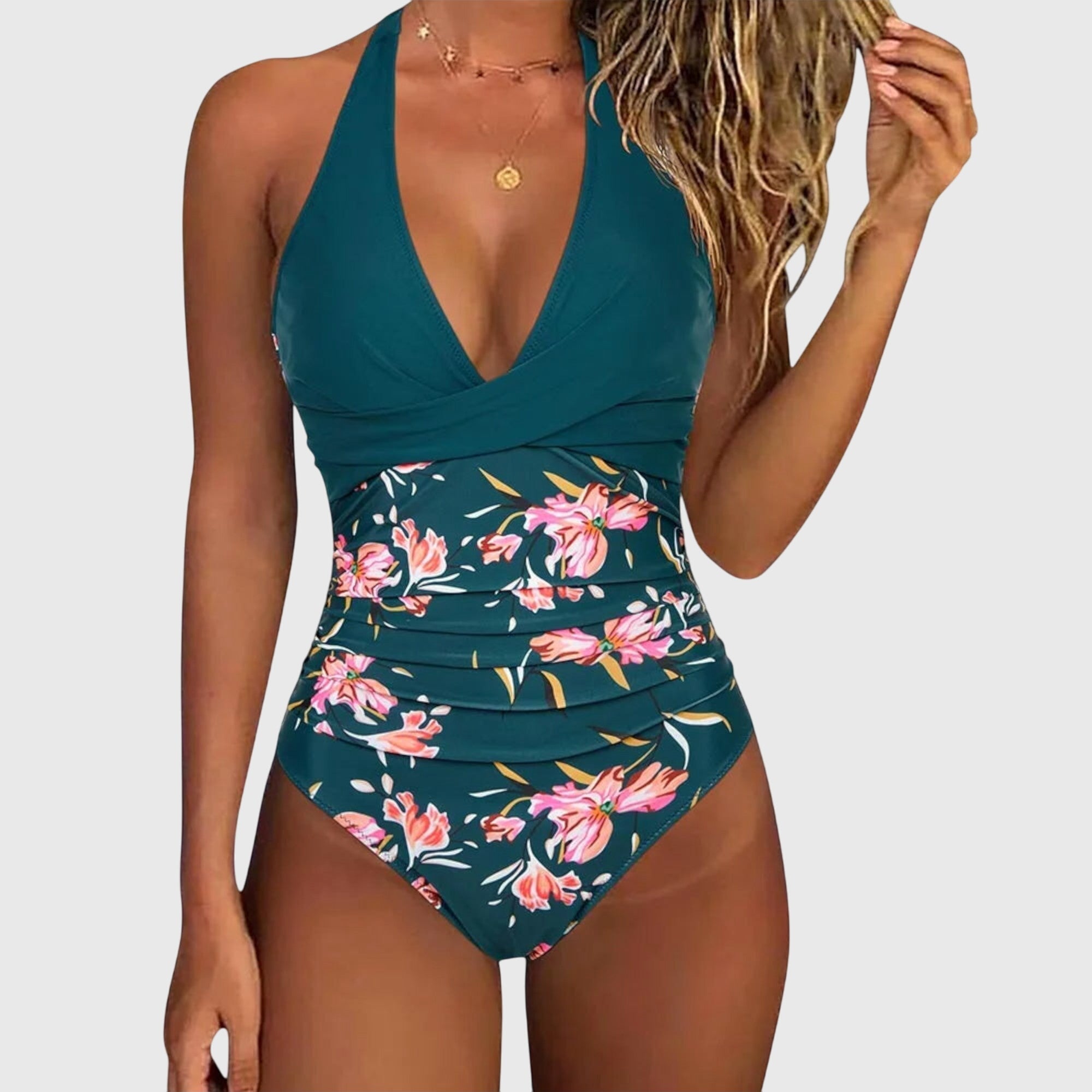 Dunya | Stijlvol Badpak set Dames - Sculpted V-hals, Tropische Print en Veelzijdig