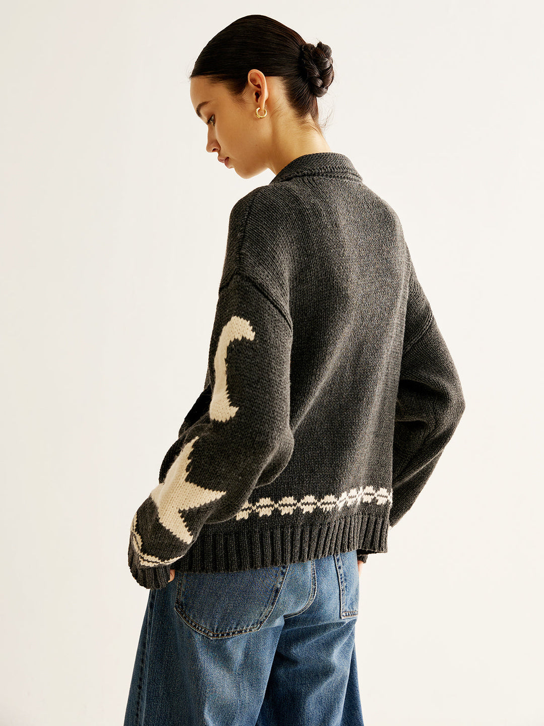 Wren | Dames cardigan met jacquard en ritssluiting en zakken