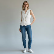Dysa | Dames Linnen Katoen Mouwloos Vest – Gilet met Knopen