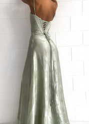 Gilda | Luxe Maxi Jurk met Elegante Bloemen Print - Kleur Pistache Groen
