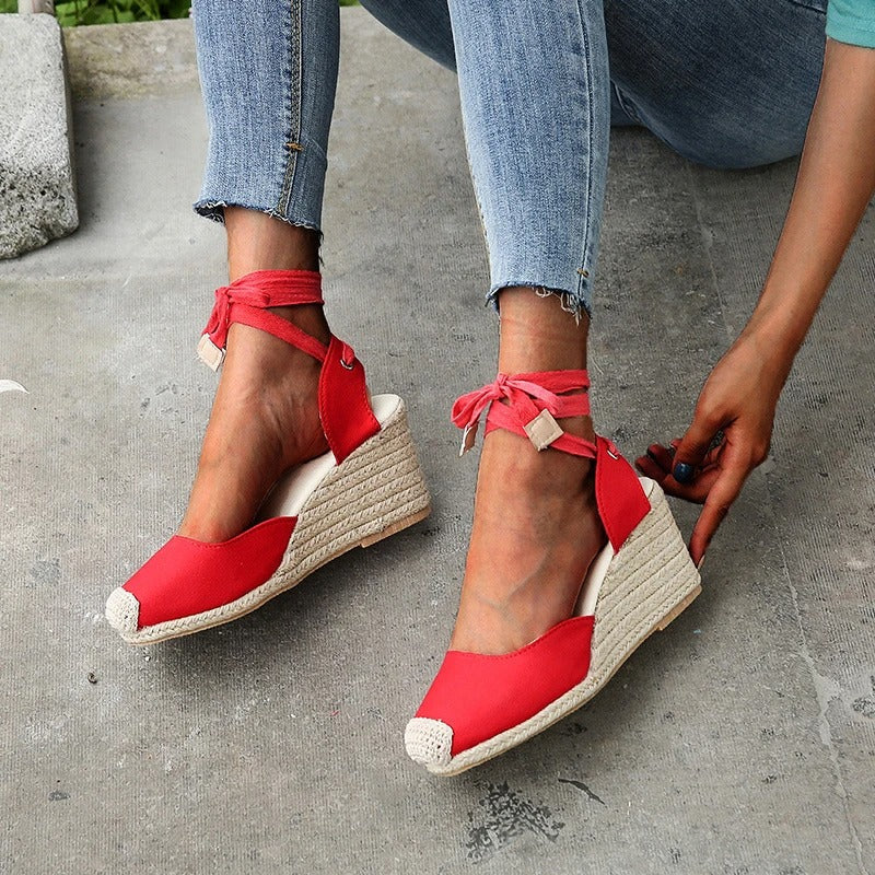 Eivissa | Sandalen met Hak Dames - Hoogwaardige Sleehakken, Comfortabel met Striksluiting